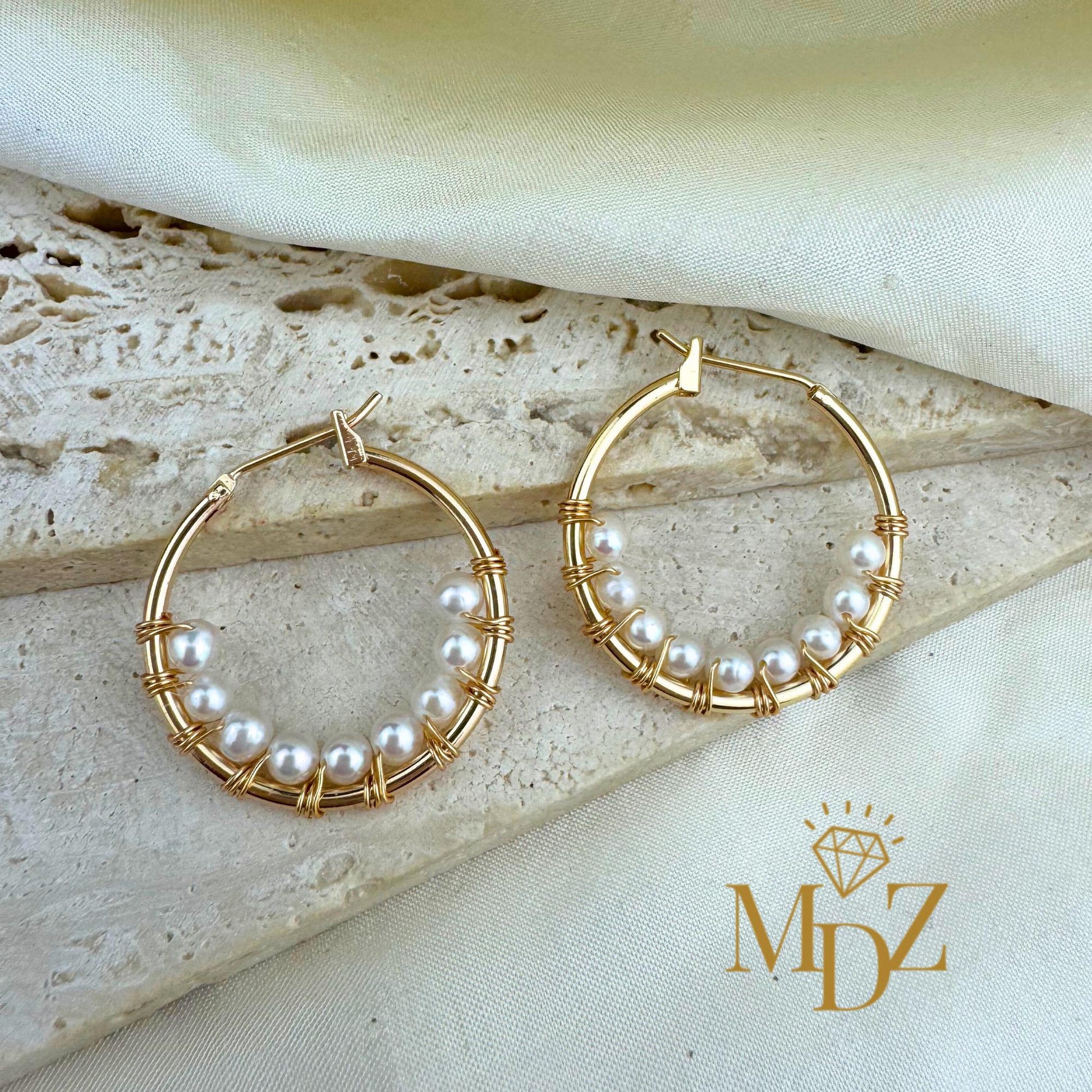 Gold Pearl Hoop Earrings