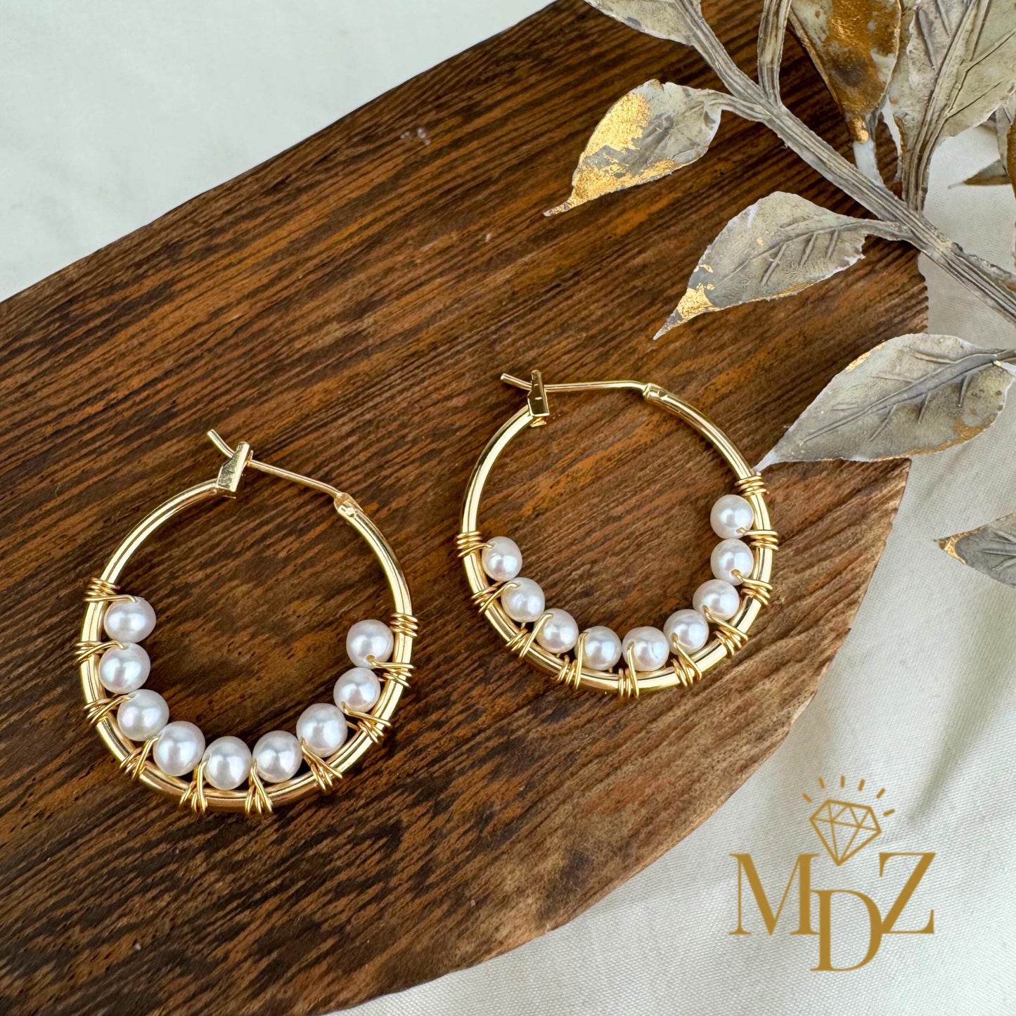 Gold Pearl Hoop Earrings