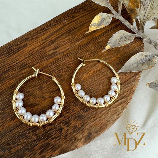 Gold Pearl Hoop Earrings