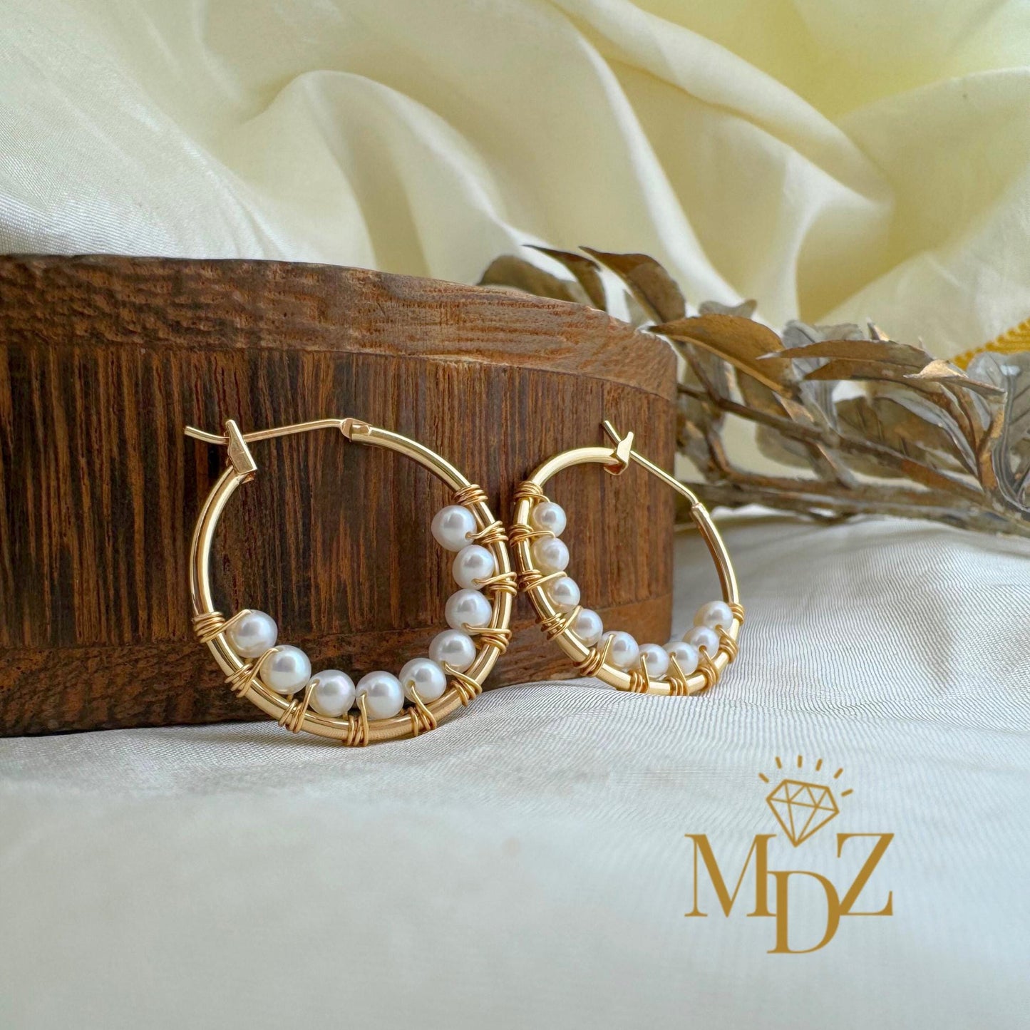 Gold Pearl Hoop Earrings