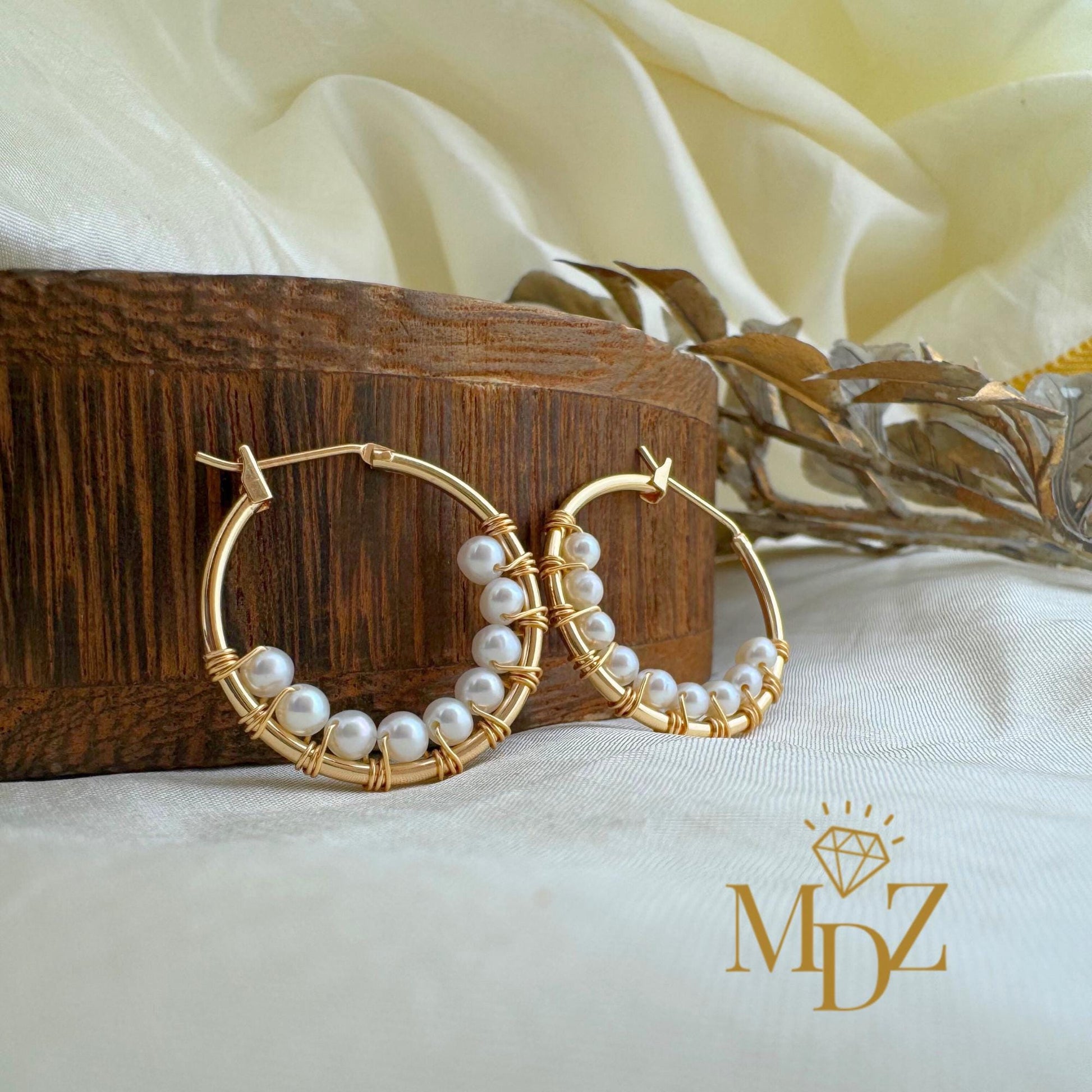 Gold Pearl Hoop Earrings