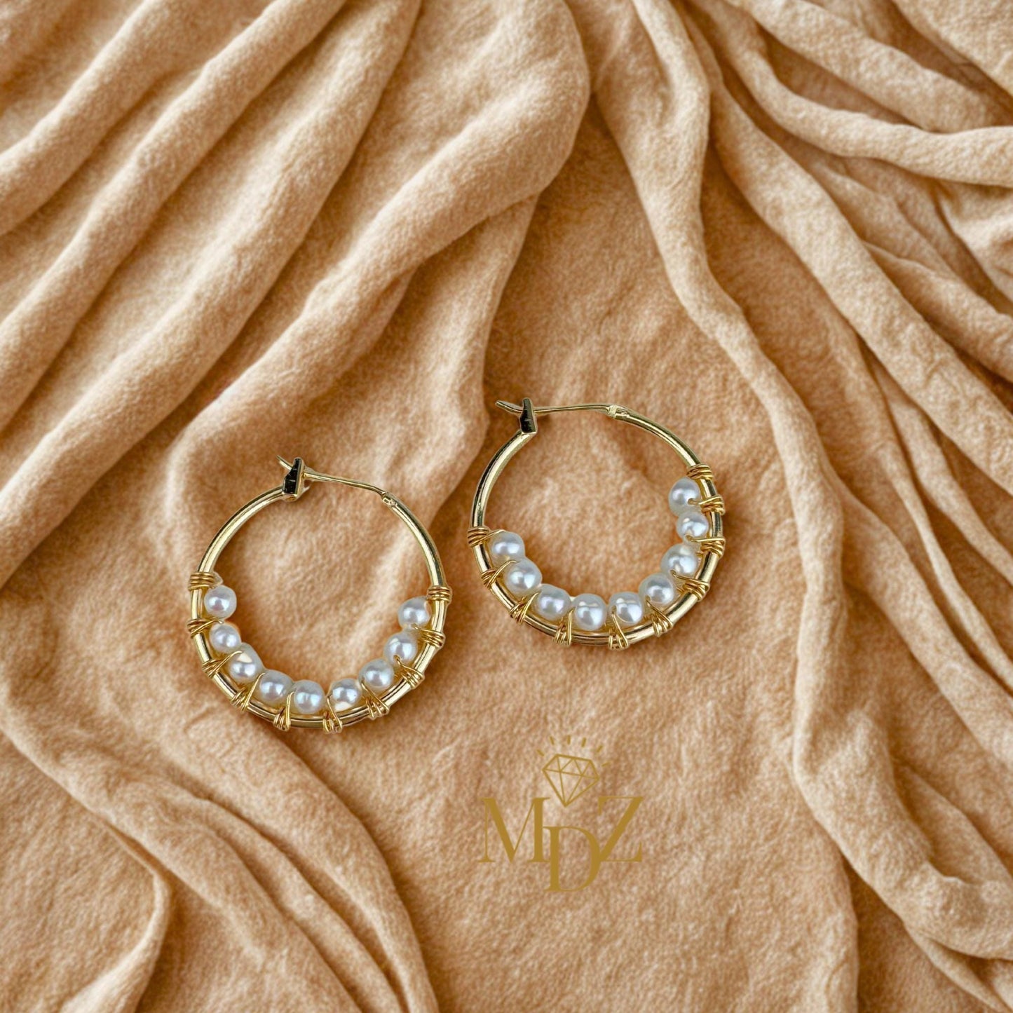 Gold Pearl Hoop Earrings