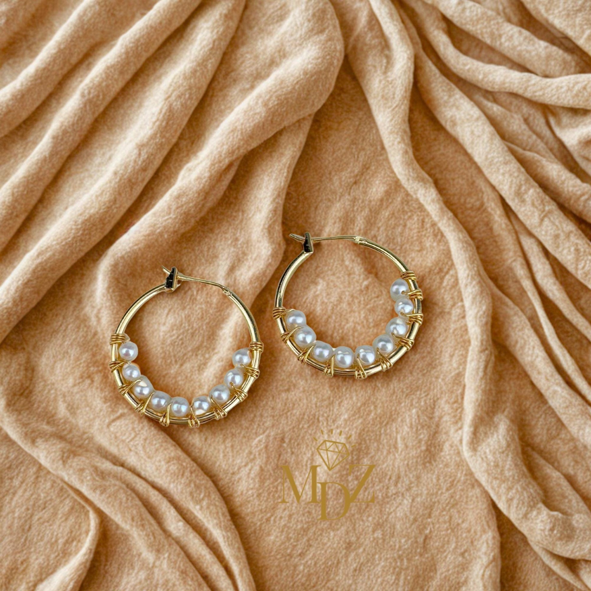 Gold Pearl Hoop Earrings