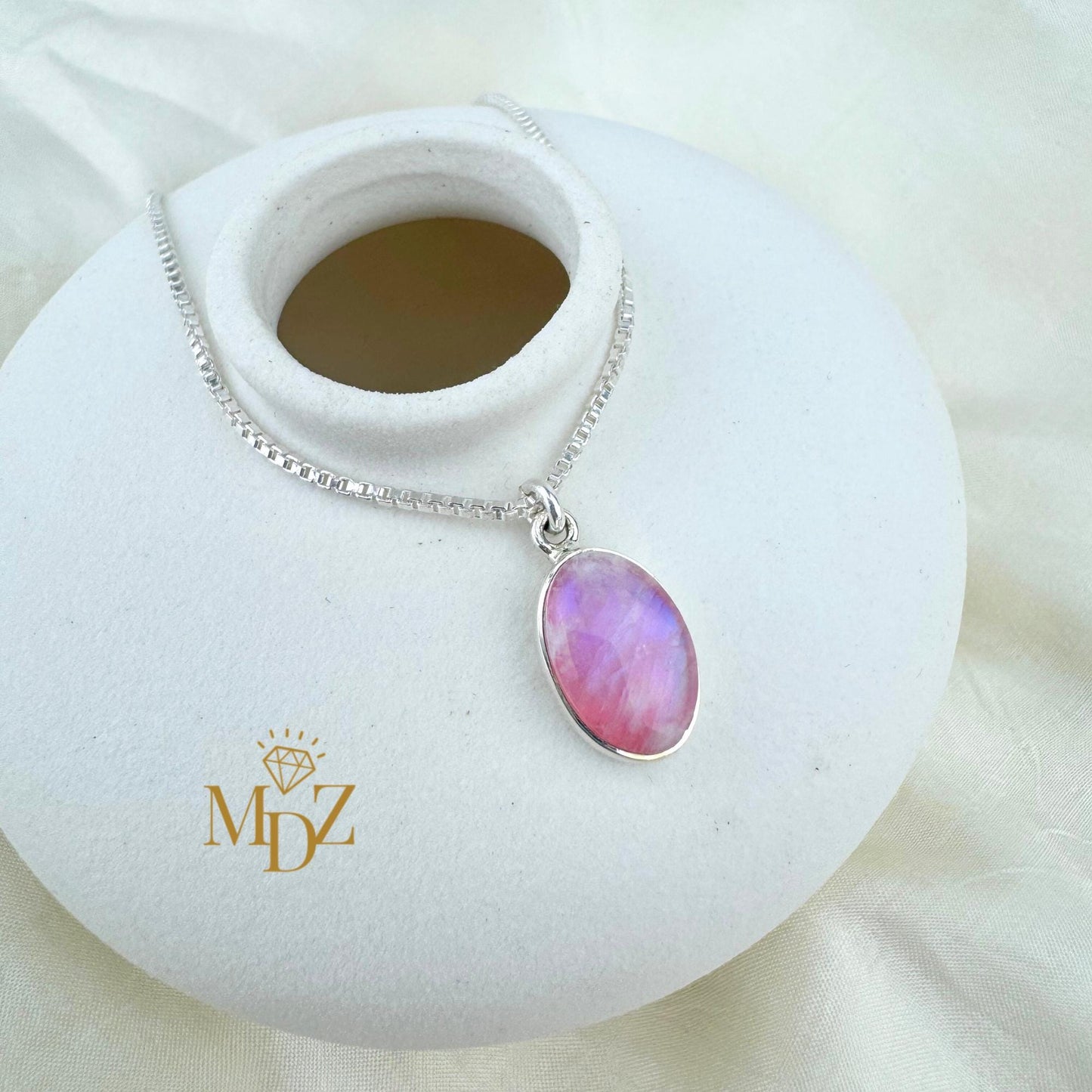 Pink Moonstone Sterling Silver Necklace