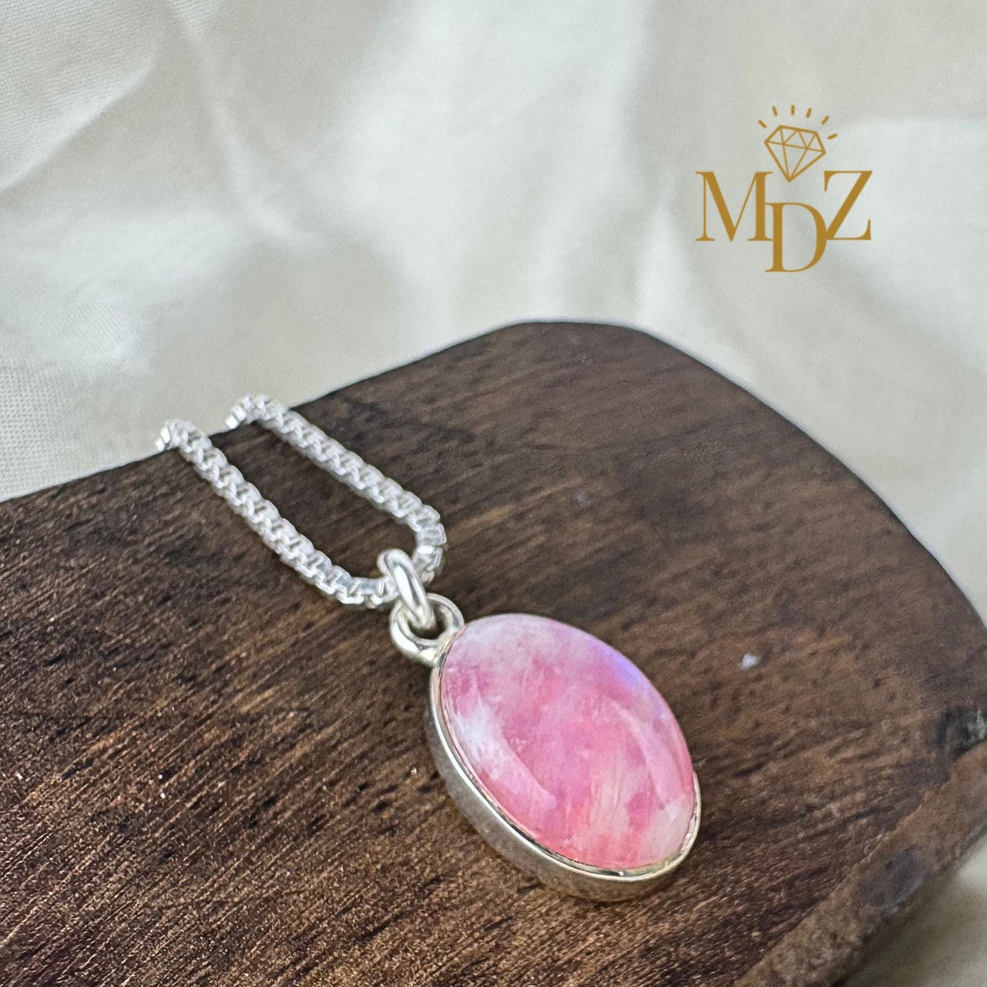 Pink Moonstone Sterling Silver Necklace