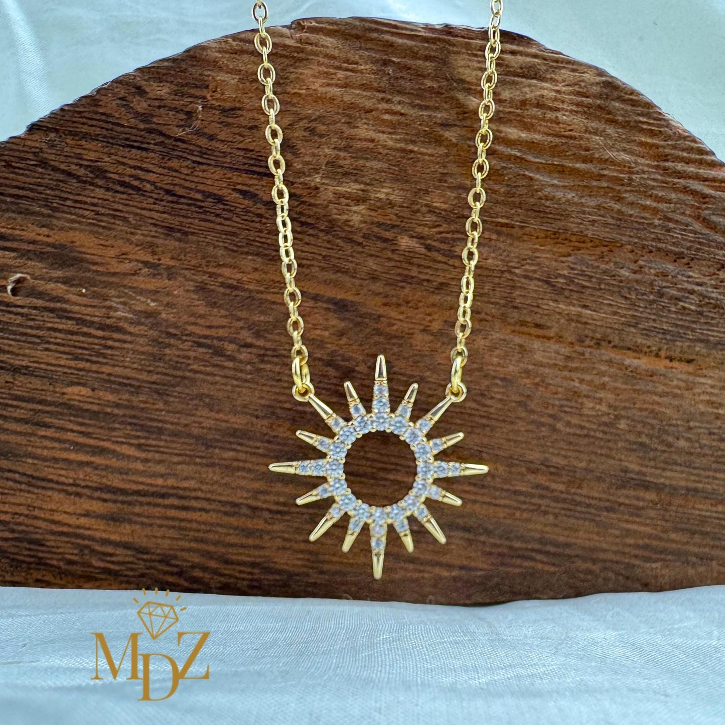 Celestial Sunburst Necklace, Dainty 18K Gold Plated CZ Pendant