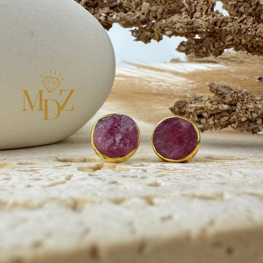 Raw Pink Tourmaline Earrings Studs