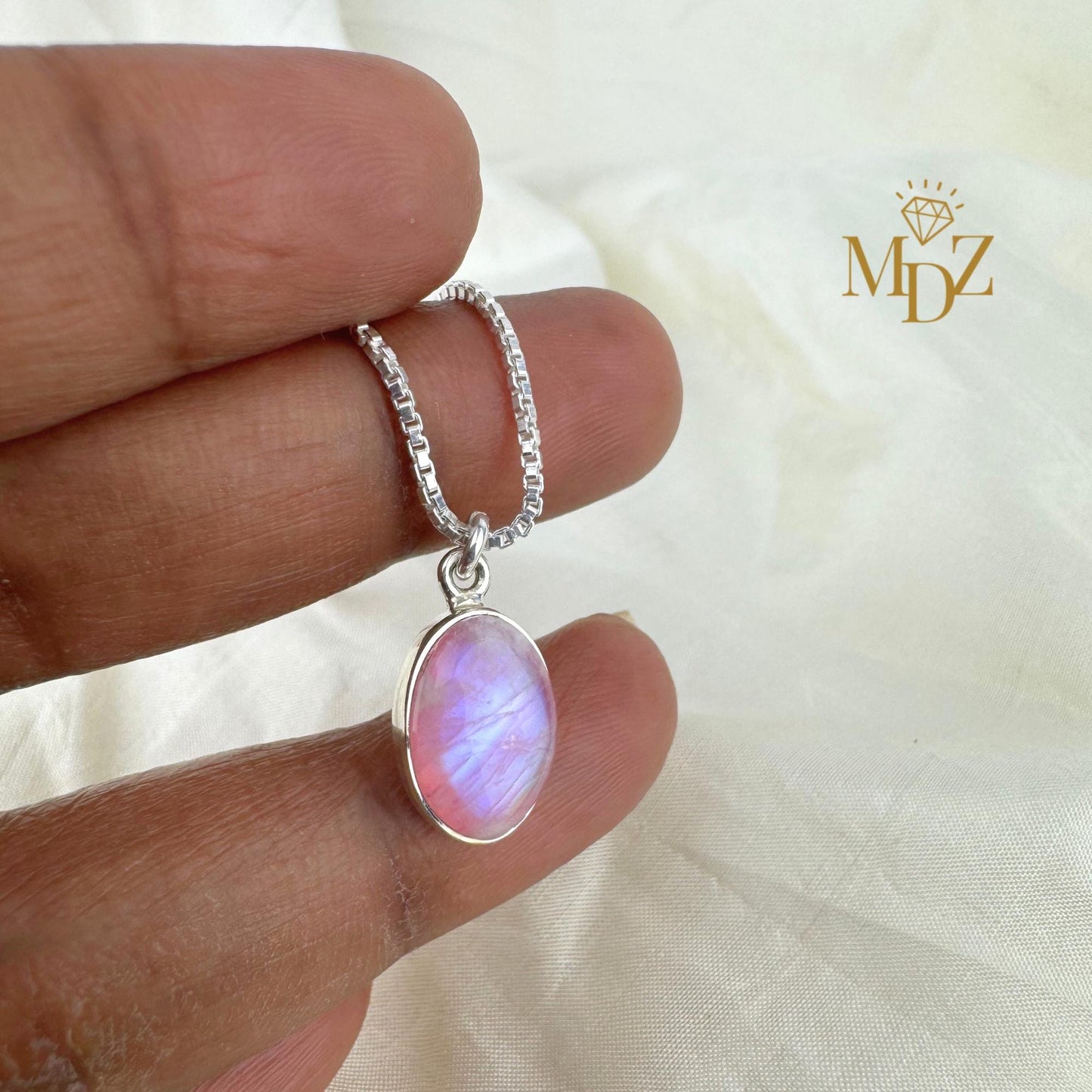 Pink Moonstone Sterling Silver Necklace