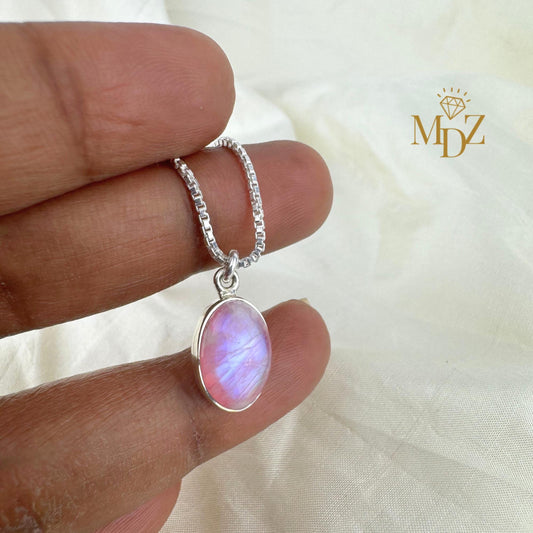 Pink Moonstone Sterling Silver Necklace