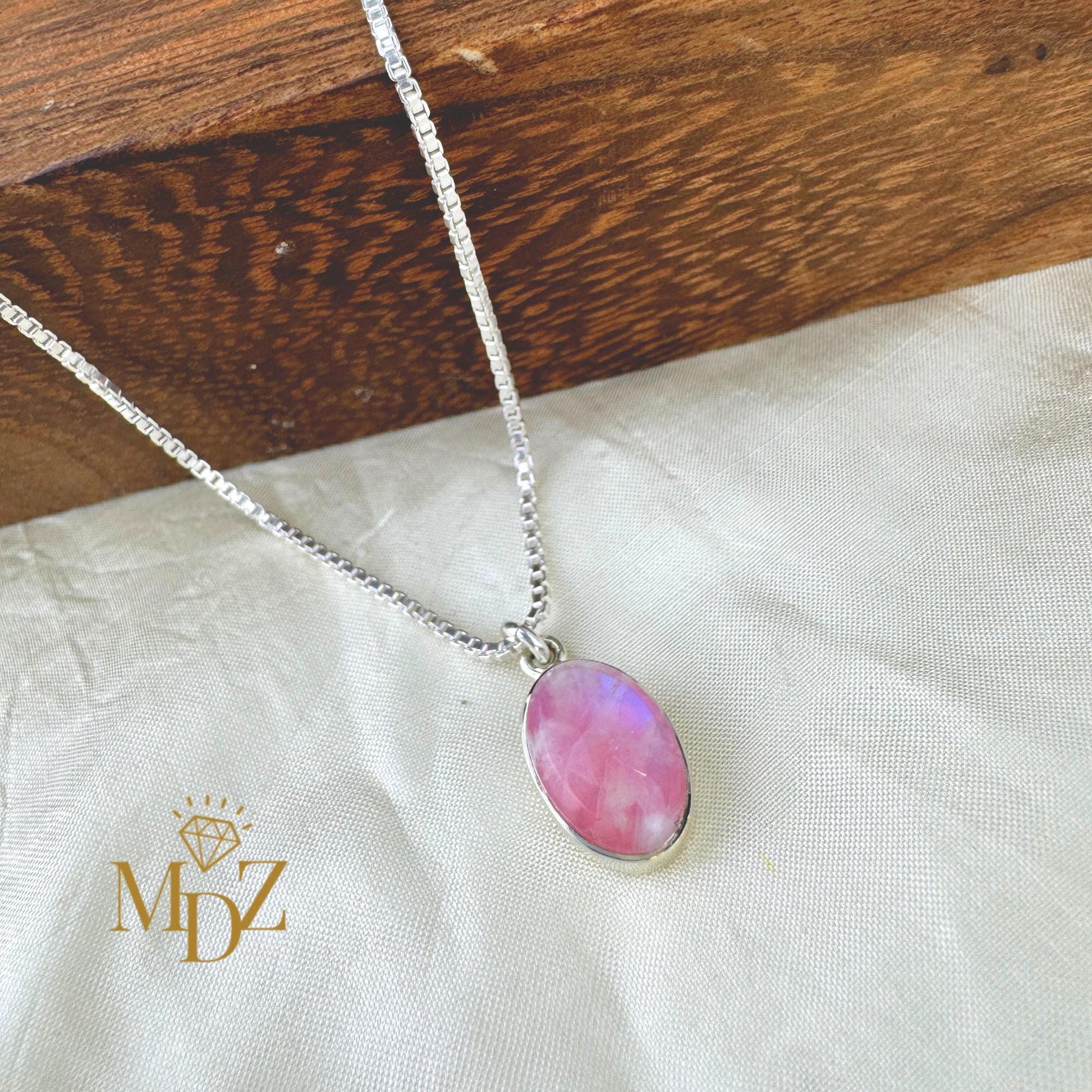 Pink Moonstone Sterling Silver Necklace