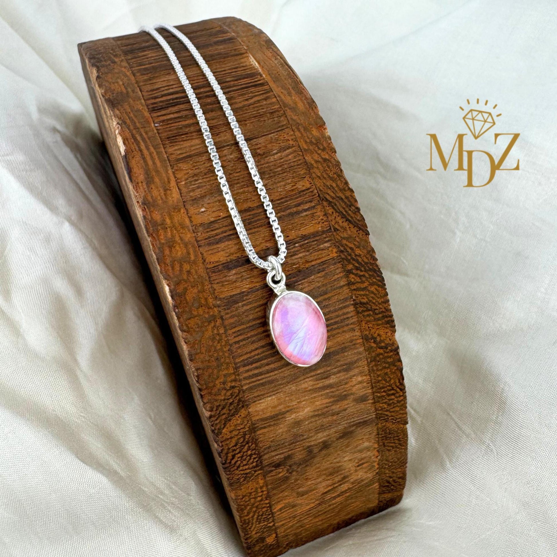 Pink Moonstone Sterling Silver Necklace