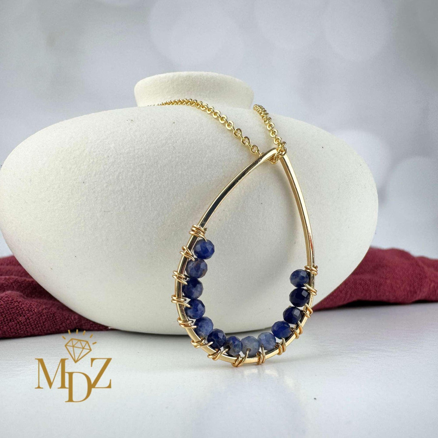 Handmade Gold Teardrop Wire Wrapped Necklace: Turquoise, Pearl & Gemstone Boho Pendant