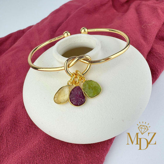 Gold Love Knot Birthstone Bracelet : Personalized 18K Gold Plated Bangle Gift for Her