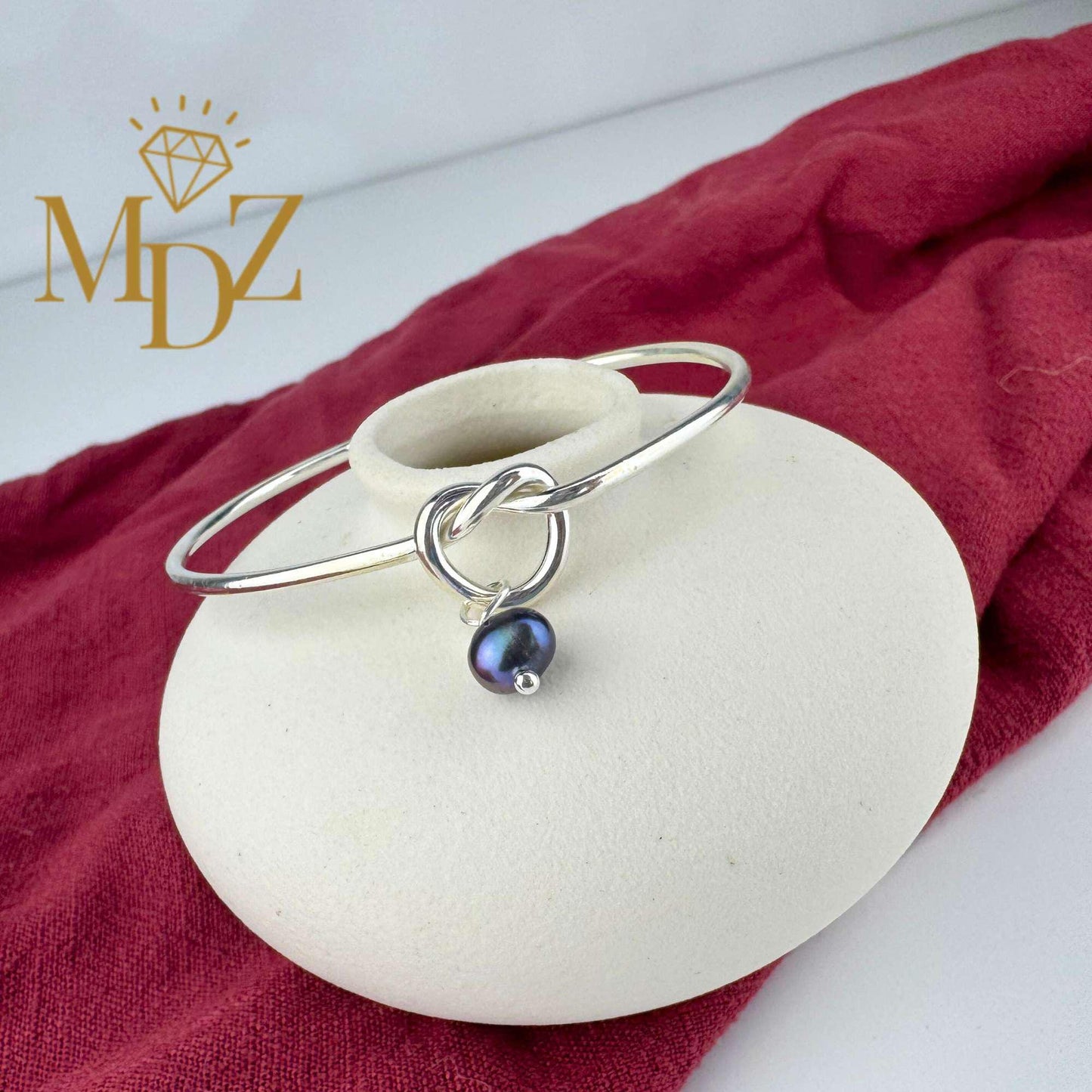 Sterling Silver Love Knot Bangle: Freshwater Pearl Promise Bracelet
