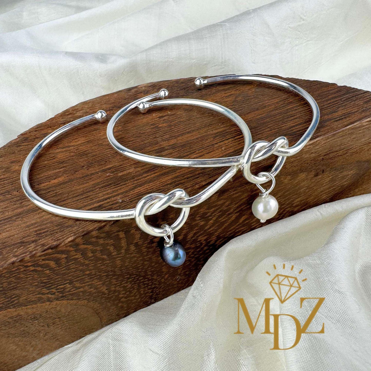 Sterling Silver Love Knot Bangle: Freshwater Pearl Promise Bracelet