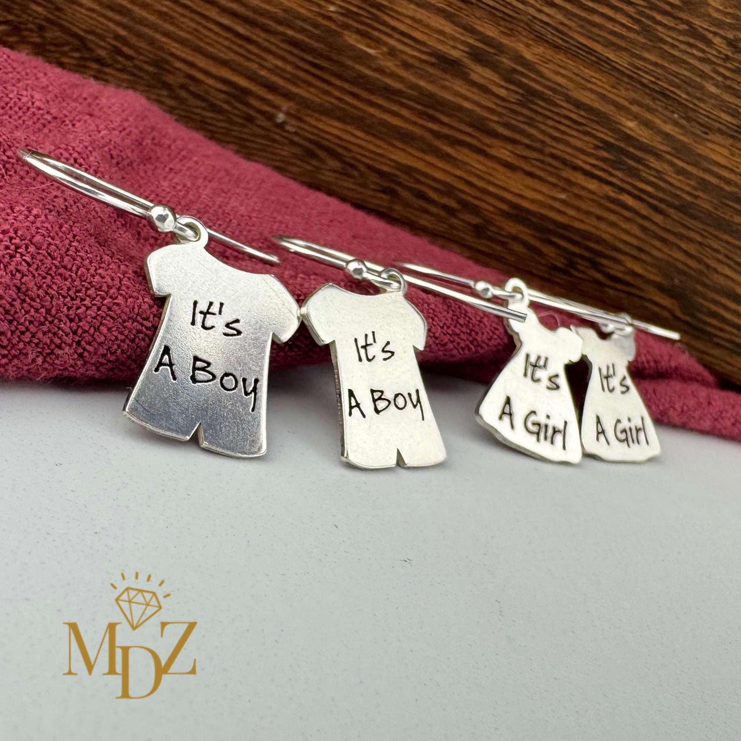 Sterling Silver Baby Outfit Earrings: “It’s A Girl” or “It’s A Boy”