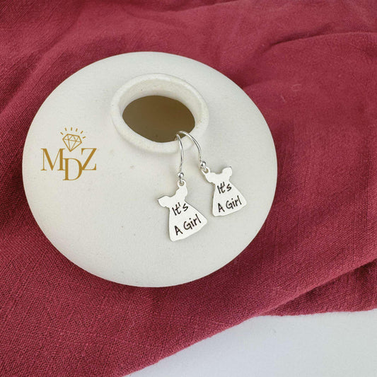 Sterling Silver Baby Outfit Earrings: “It’s A Girl” or “It’s A Boy”