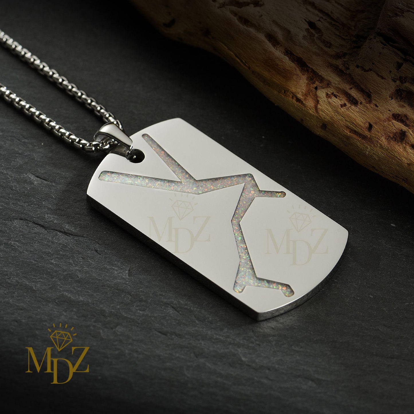 Men’s Dog Tag Opal Pendant Necklaces : Modern Stainless Steel Jewelry for Him