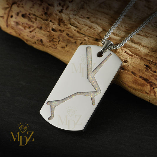 Men’s Dog Tag Opal Pendant Necklaces : Modern Stainless Steel Jewelry for Him