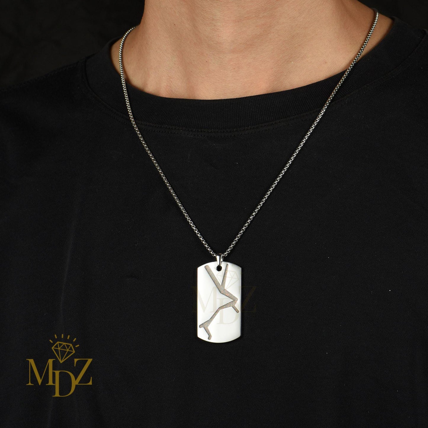 Men’s Dog Tag Opal Pendant Necklaces : Modern Stainless Steel Jewelry for Him