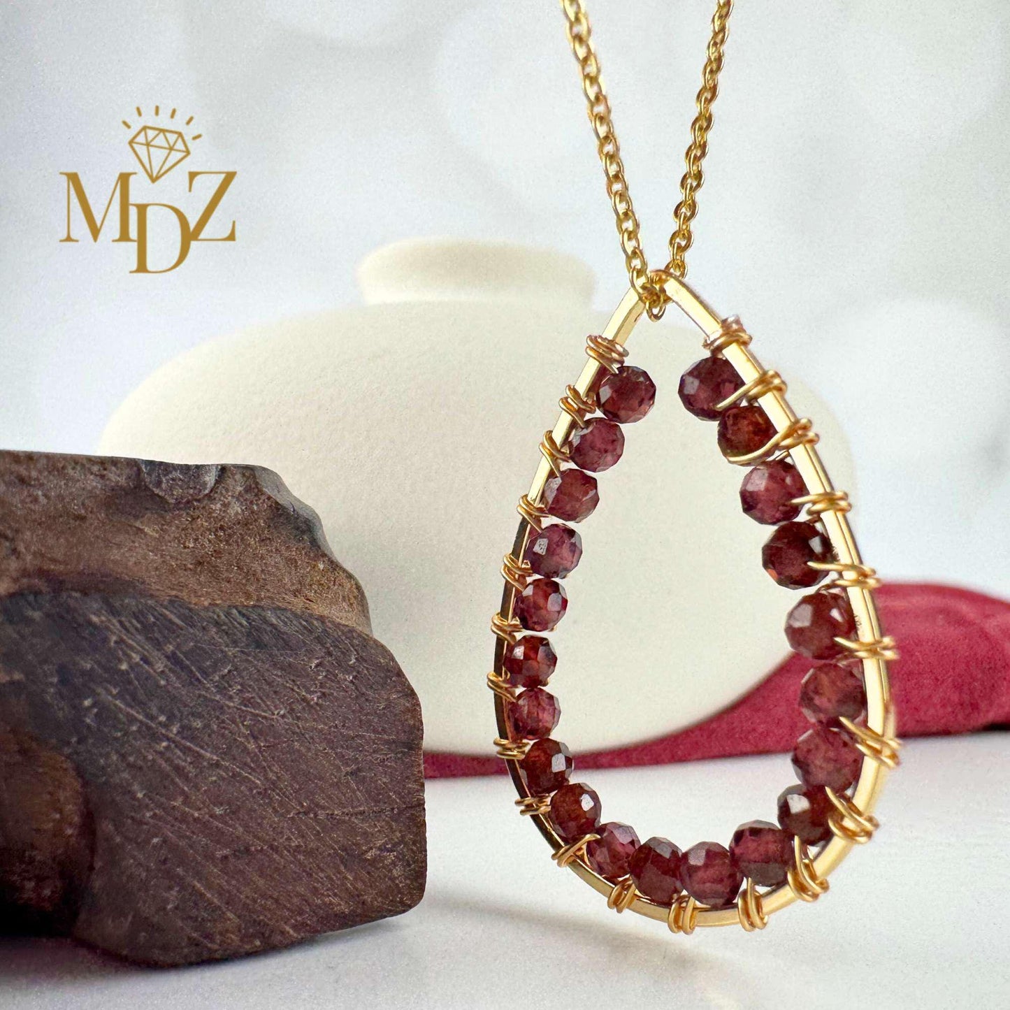 Handmade Gold Teardrop Wire Wrapped Necklace: Turquoise, Pearl & Gemstone Boho Pendant