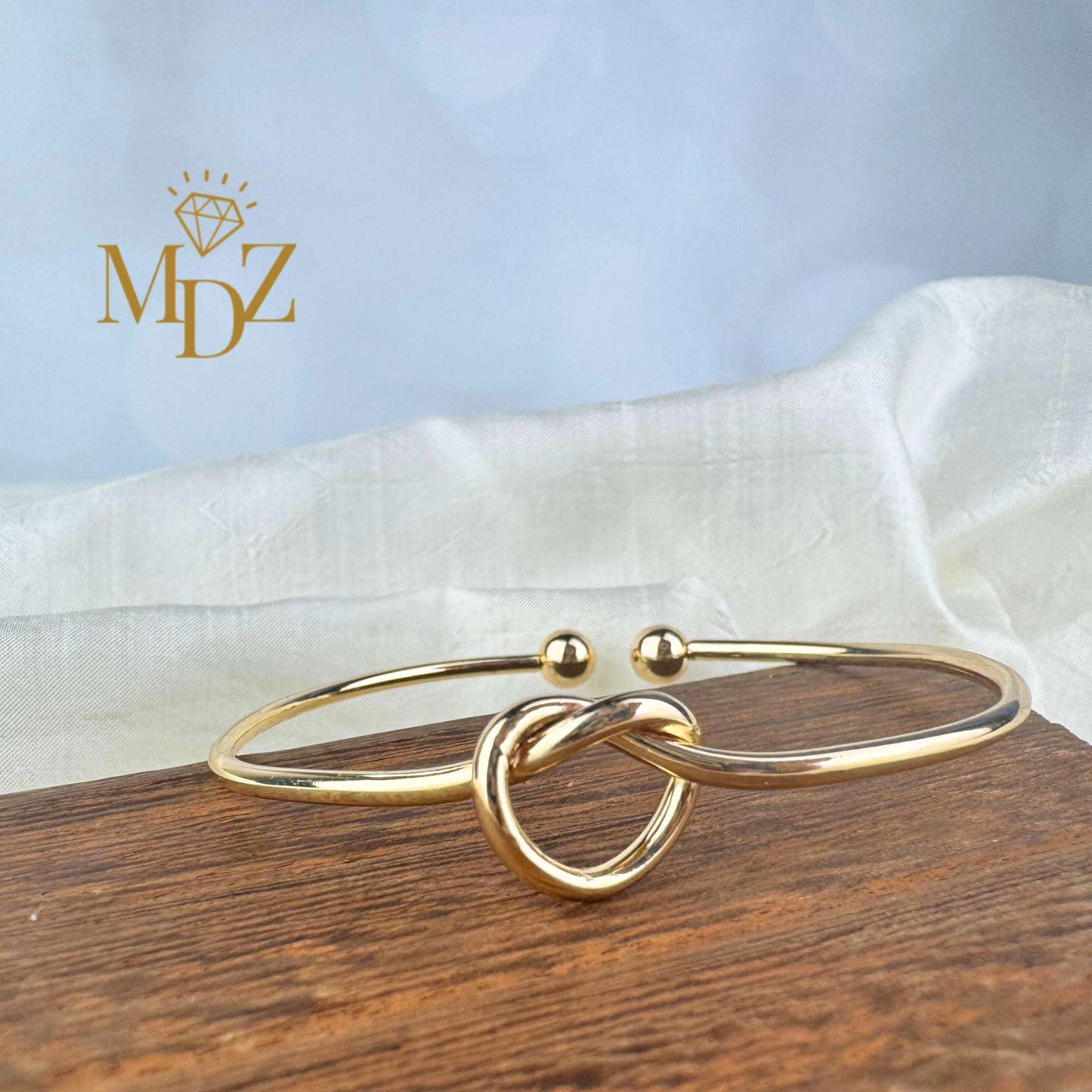 Gold Love Knot Birthstone Bracelet : Personalized 18K Gold Plated Bangle Gift for Her