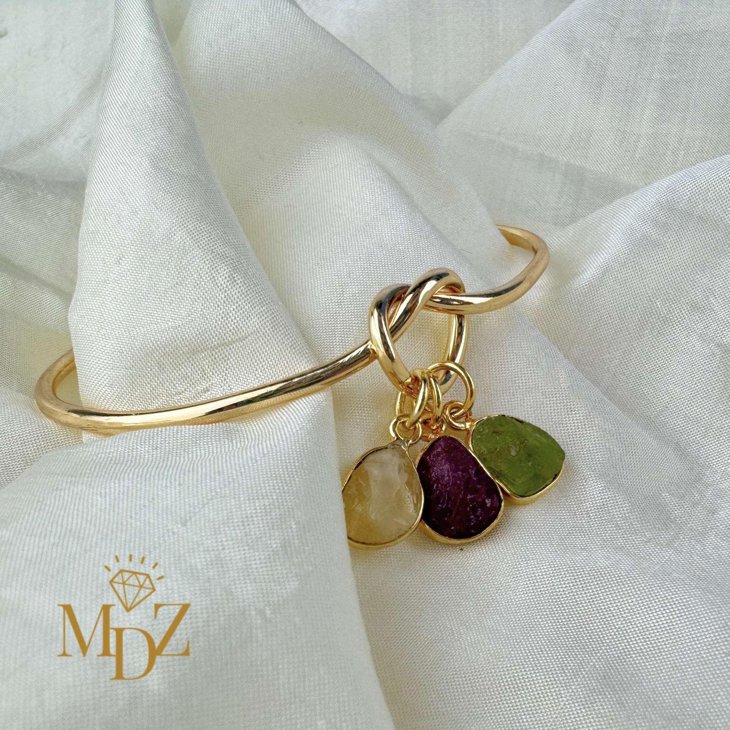 Gold Love Knot Birthstone Bracelet : Personalized 18K Gold Plated Bangle Gift for Her