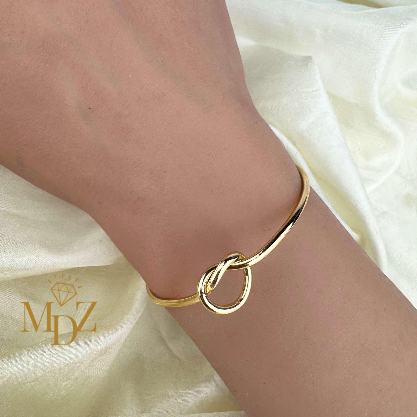 Gold Love Knot Birthstone Bracelet : Personalized 18K Gold Plated Bangle Gift for Her