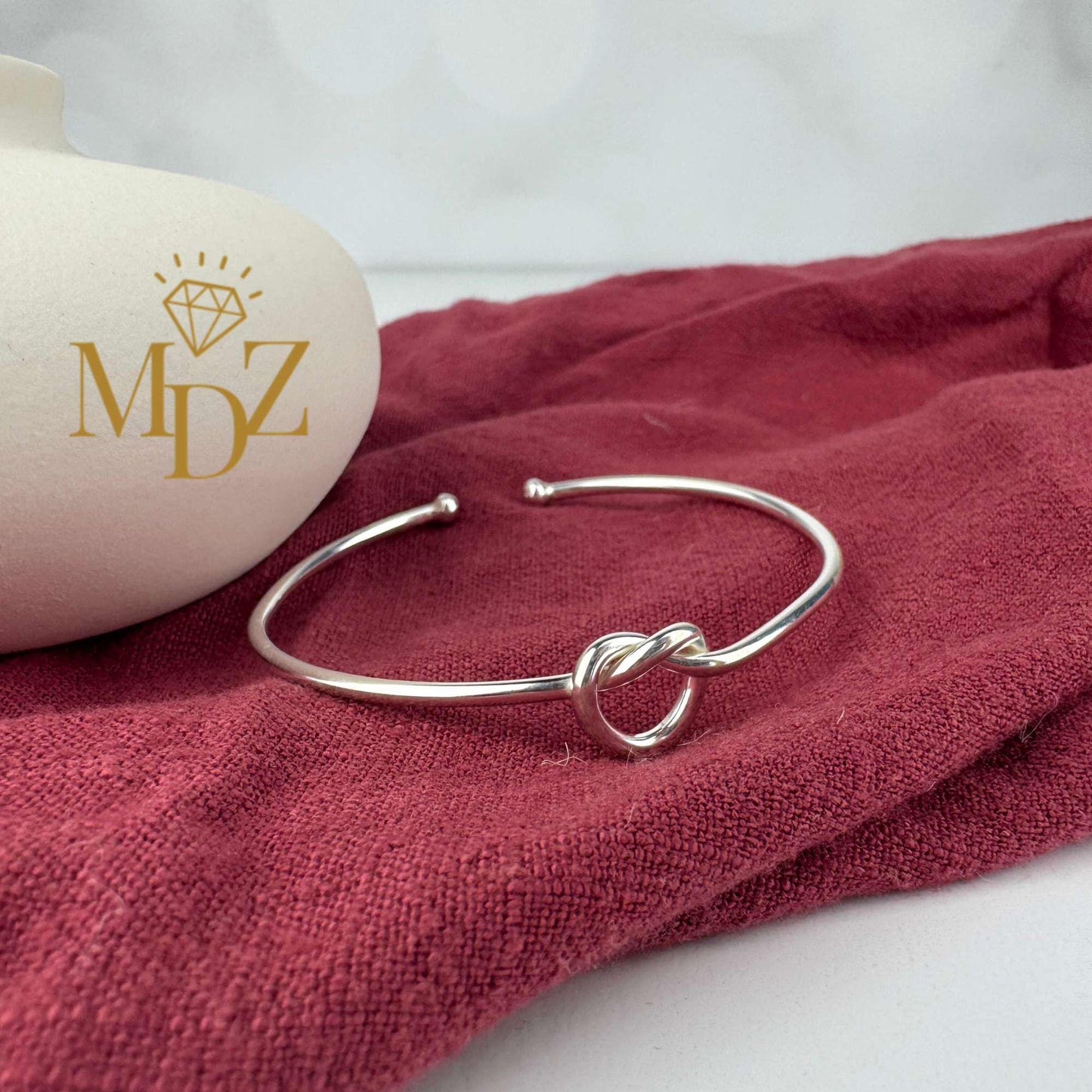 Sterling Silver Love Knot Bangle: Freshwater Pearl Promise Bracelet