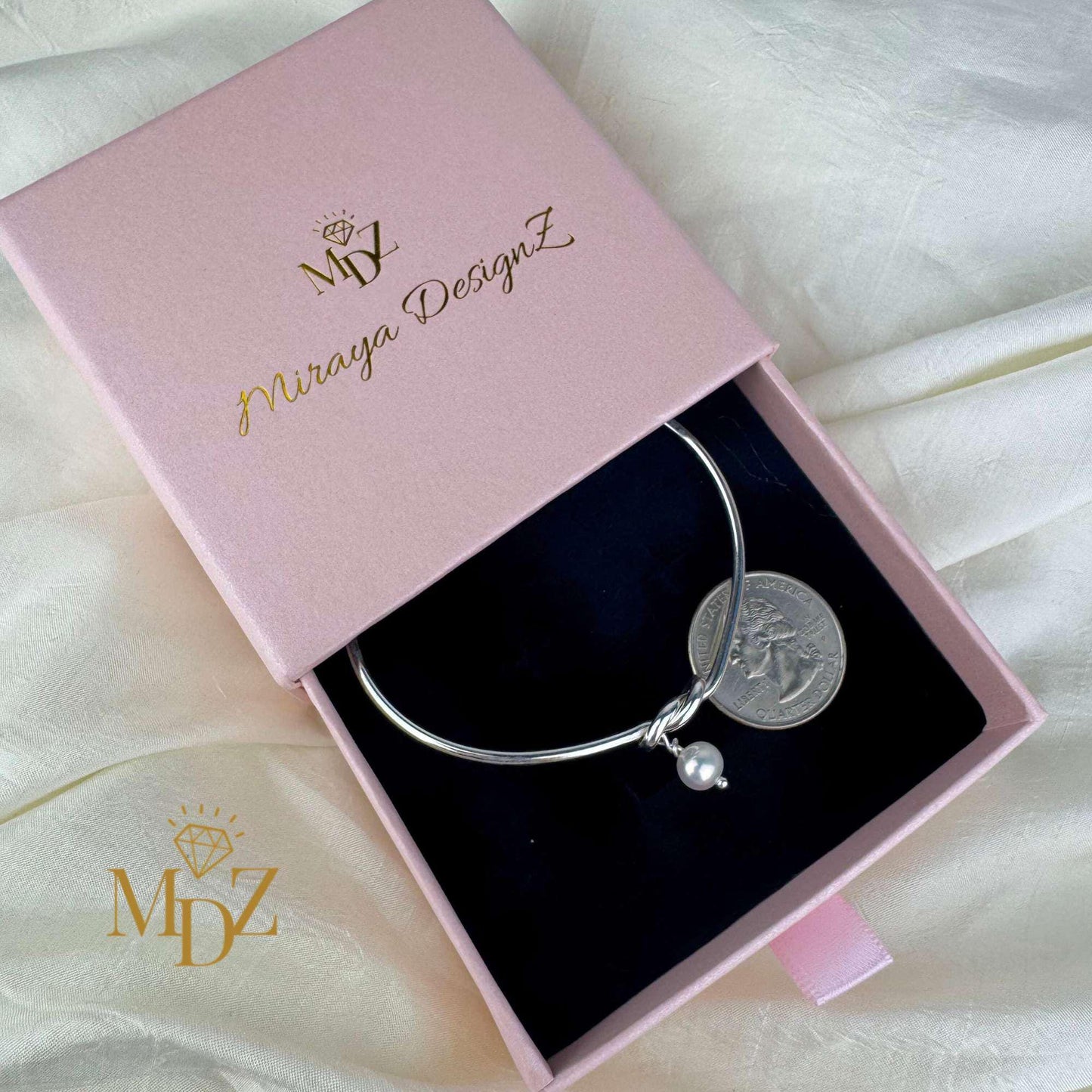 Sterling Silver Love Knot Bangle: Freshwater Pearl Promise Bracelet