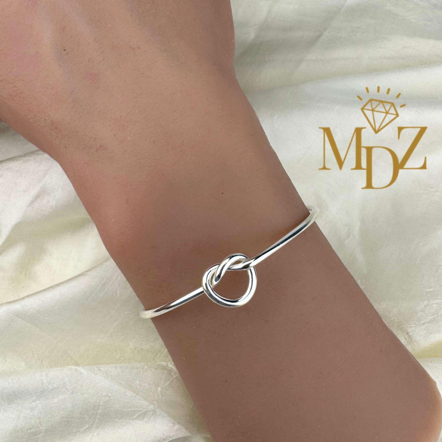 Sterling Silver Love Knot Bangle: Freshwater Pearl Promise Bracelet