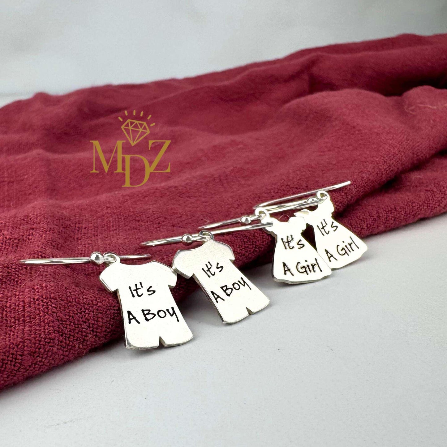 Sterling Silver Baby Outfit Earrings: “It’s A Girl” or “It’s A Boy”