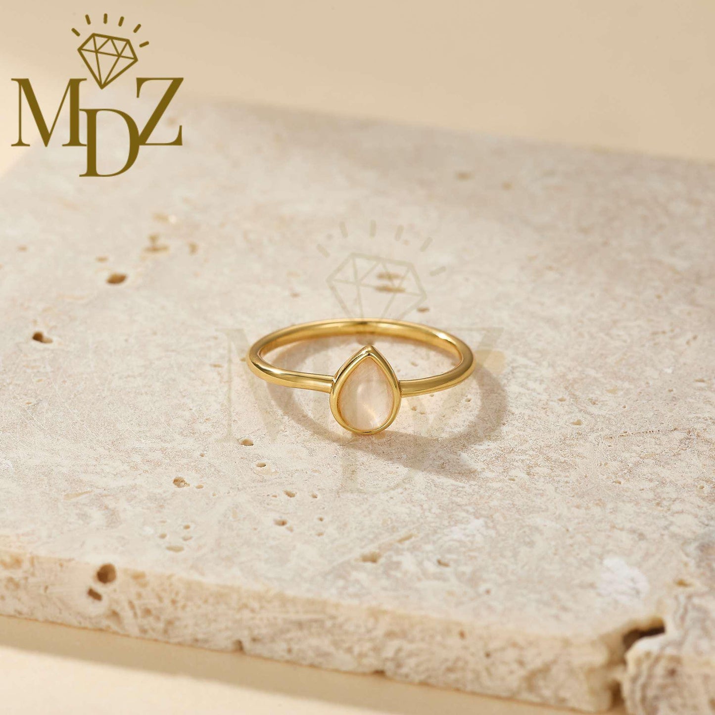 Sterling Silver Natural Moonstone Gold Stacking Ring