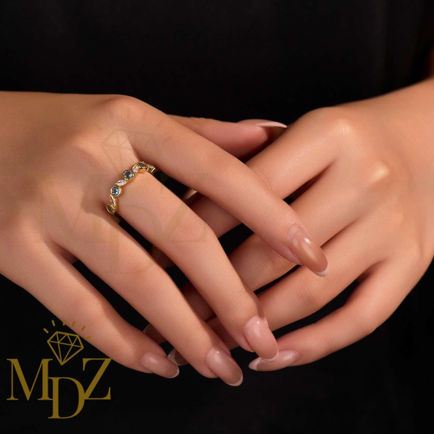 Minimalist Blue Topaz Ring : December Birthstone Dainty Stacking Ring in Sterling Silver