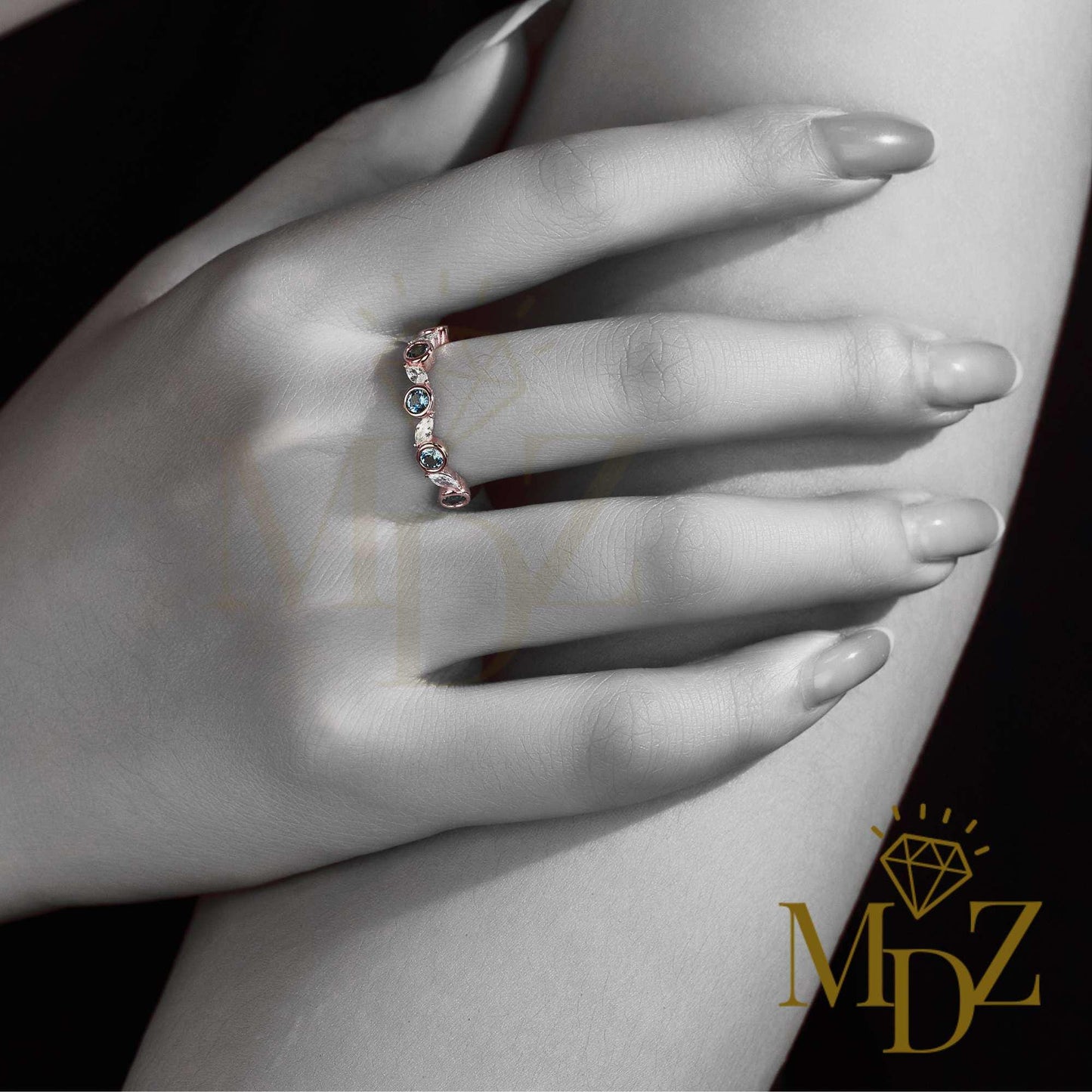 Minimalist Blue Topaz Ring : December Birthstone Dainty Stacking Ring in Sterling Silver