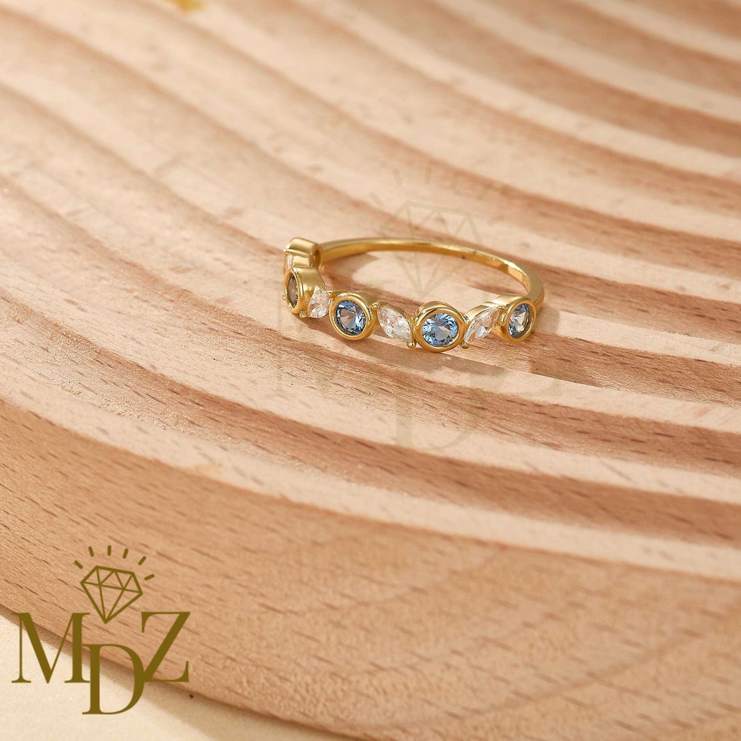 Minimalist Blue Topaz Ring : December Birthstone Dainty Stacking Ring in Sterling Silver