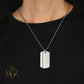 Stainless Steel Dog Tag Necklace: Opal Inlay Stripe Pendant