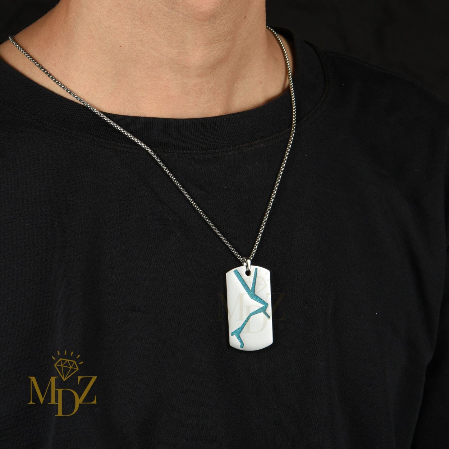 Men’s Dog Tag Opal Pendant Necklaces : Modern Stainless Steel Jewelry for Him