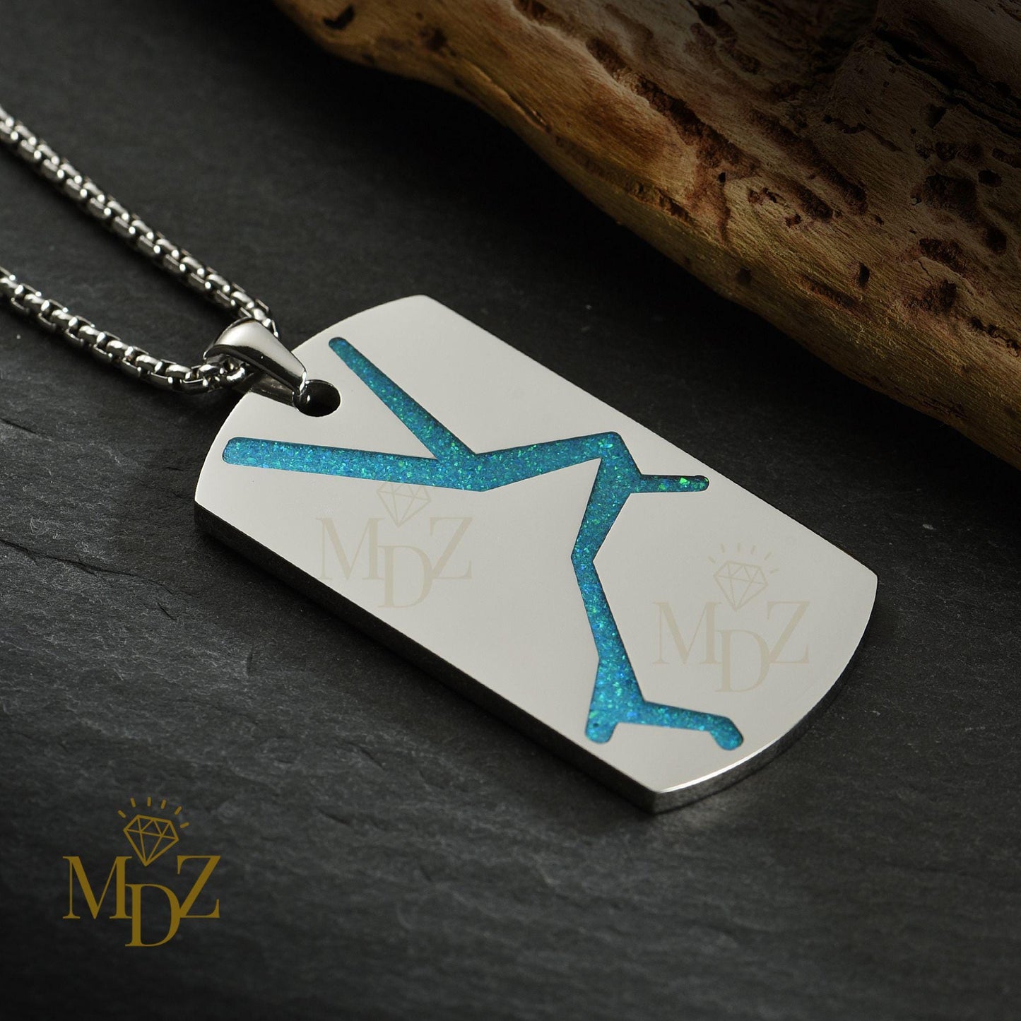 Men’s Dog Tag Opal Pendant Necklaces : Modern Stainless Steel Jewelry for Him