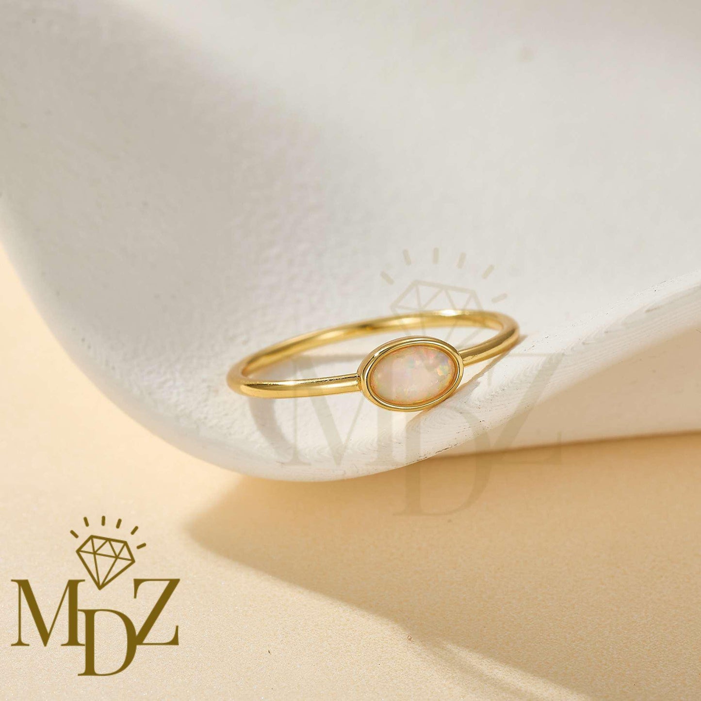 Minimalist Opal Ring : Oval shaped Sterling Silver Stacking Ring, October Birthstone Gift for Her