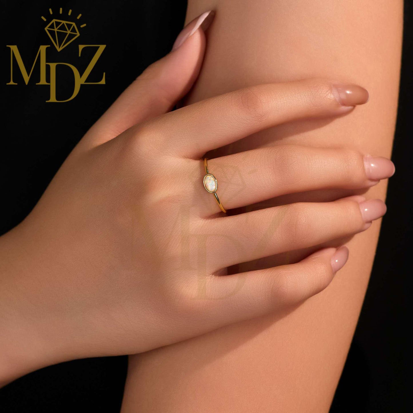 Minimalist Opal Ring : Oval shaped Sterling Silver Stacking Ring, October Birthstone Gift for Her