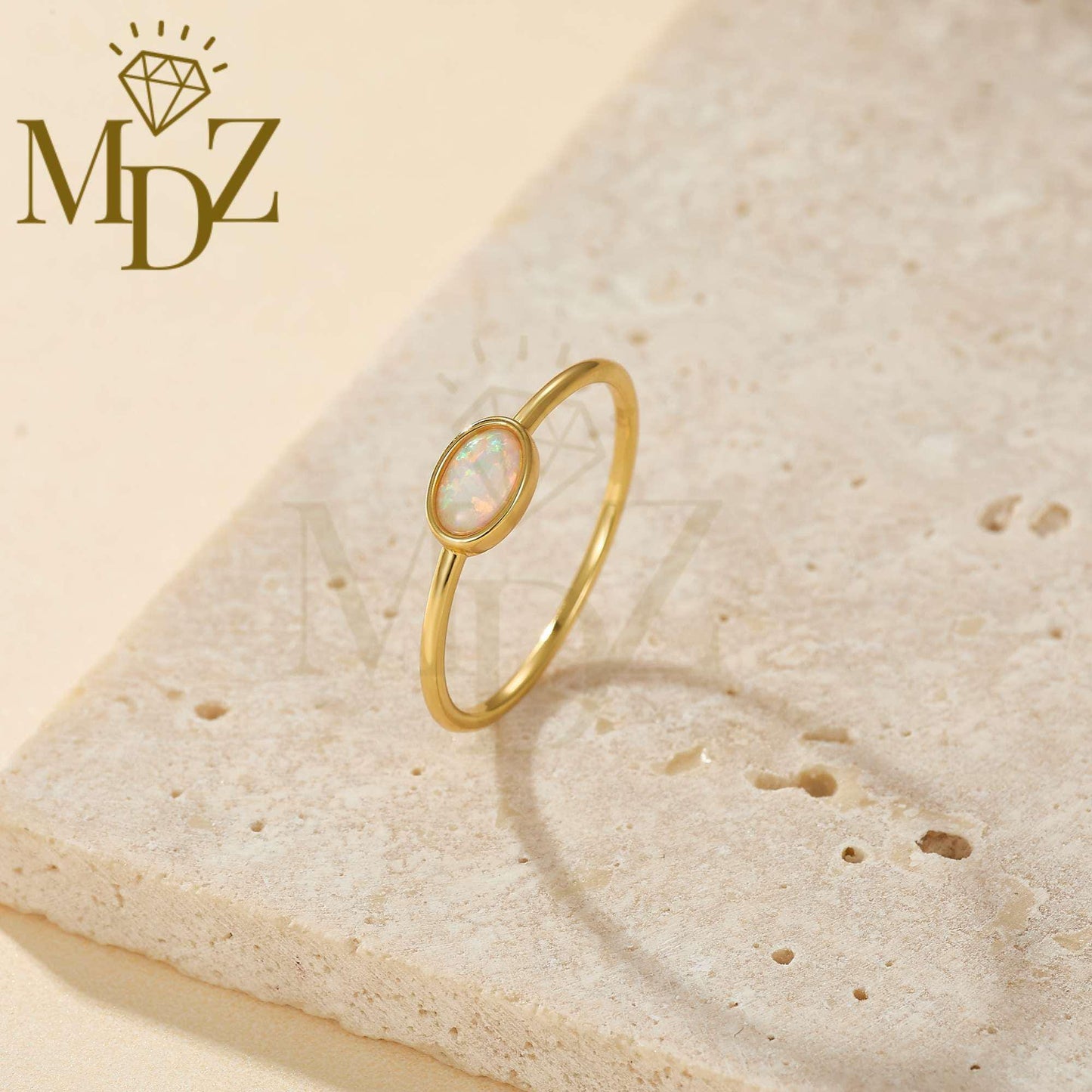 Minimalist Opal Ring : Oval shaped Sterling Silver Stacking Ring, October Birthstone Gift for Her