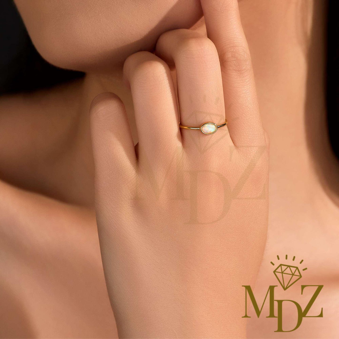 Minimalist Opal Ring : Oval shaped Sterling Silver Stacking Ring, October Birthstone Gift for Her