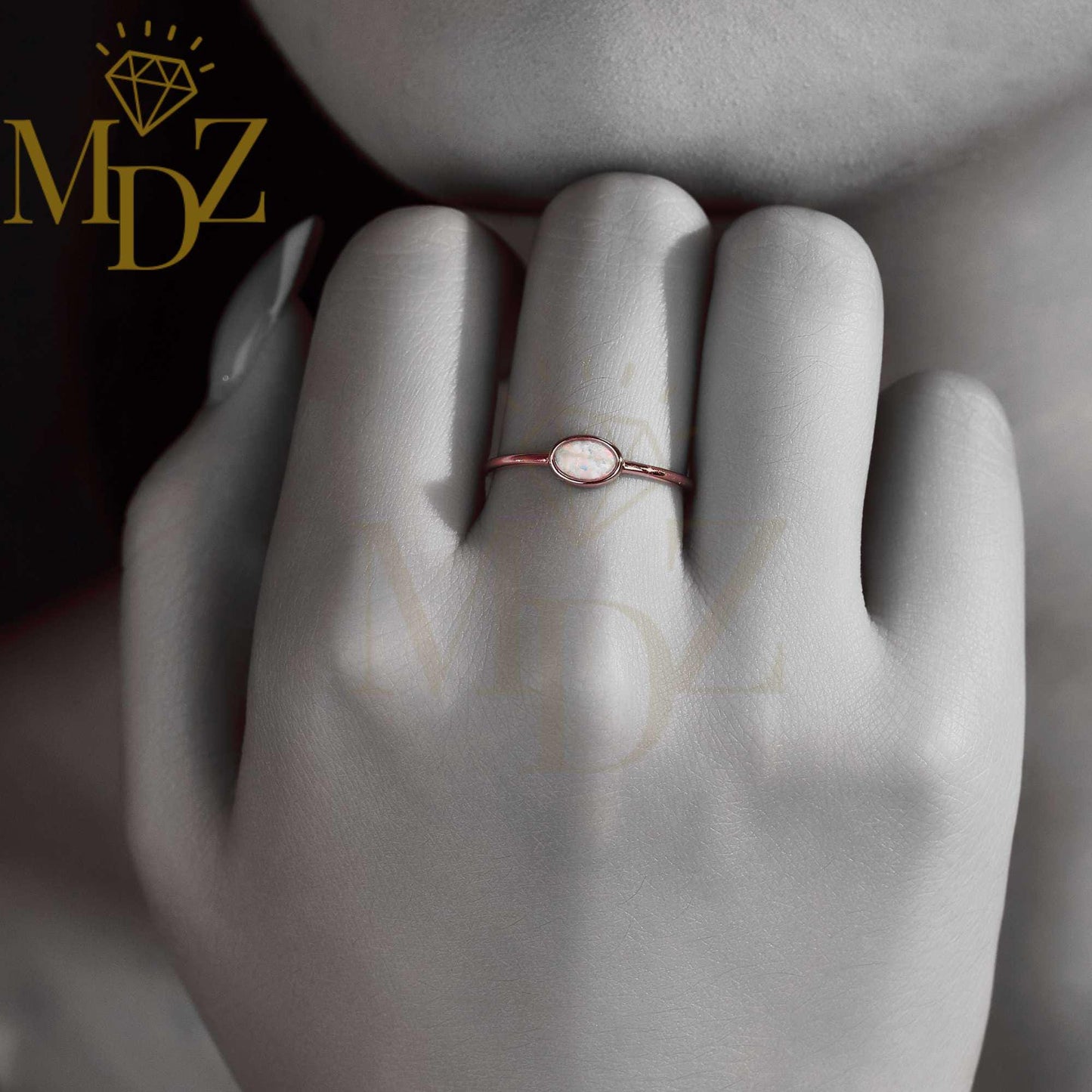 Minimalist Opal Ring : Oval shaped Sterling Silver Stacking Ring, October Birthstone Gift for Her