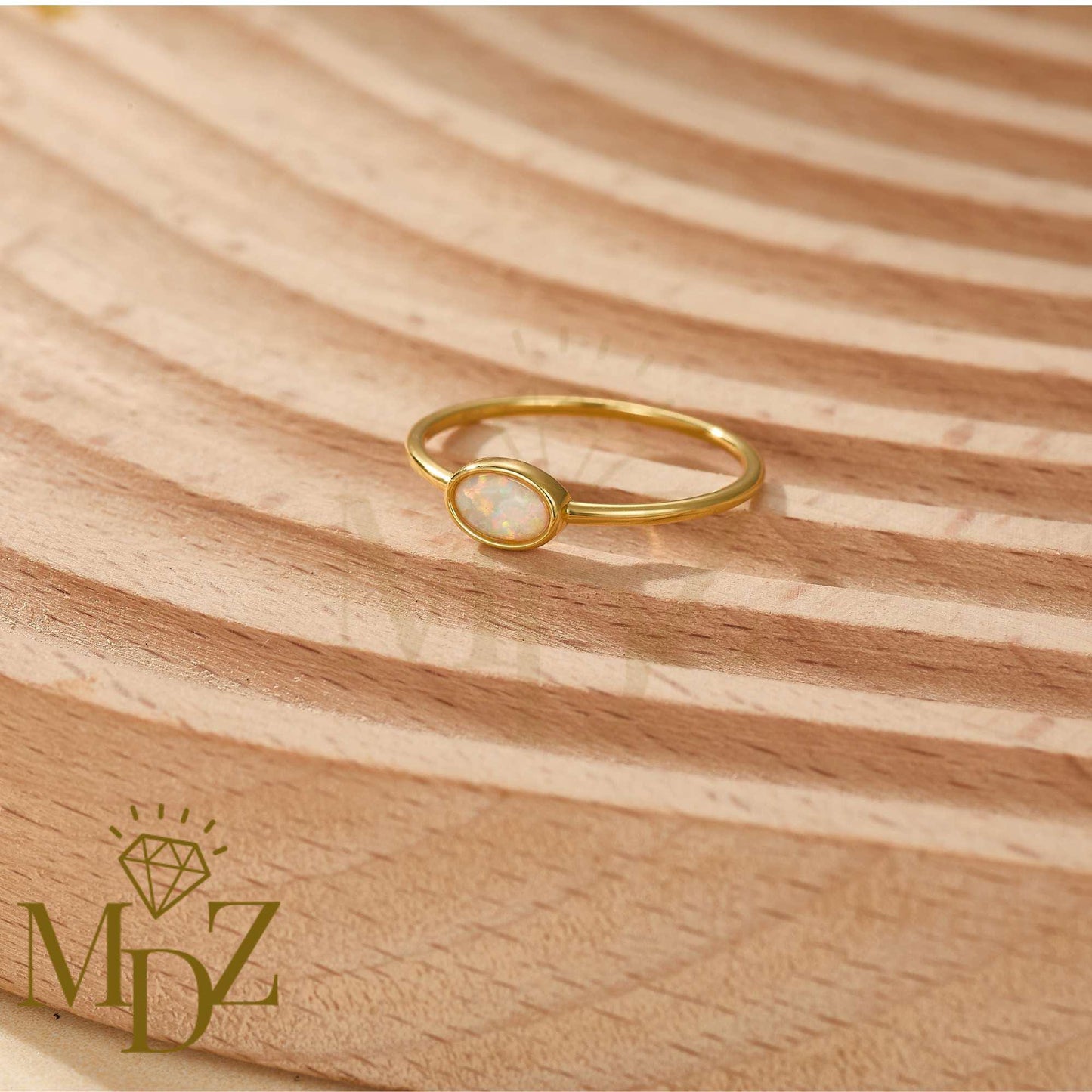 Minimalist Opal Ring : Oval shaped Sterling Silver Stacking Ring, October Birthstone Gift for Her