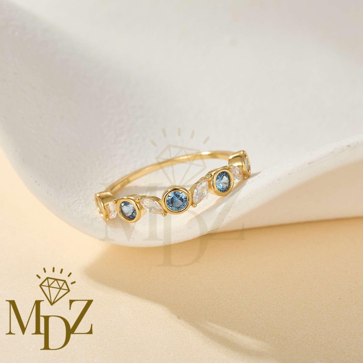 Minimalist Blue Topaz Ring : December Birthstone Dainty Stacking Ring in Sterling Silver