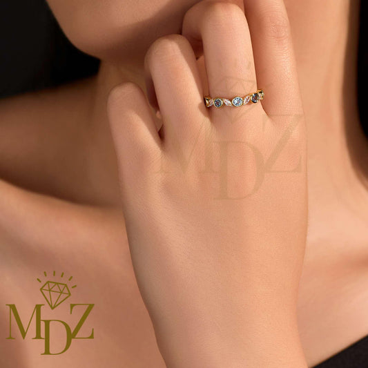 Minimalist Blue Topaz Ring : December Birthstone Dainty Stacking Ring in Sterling Silver