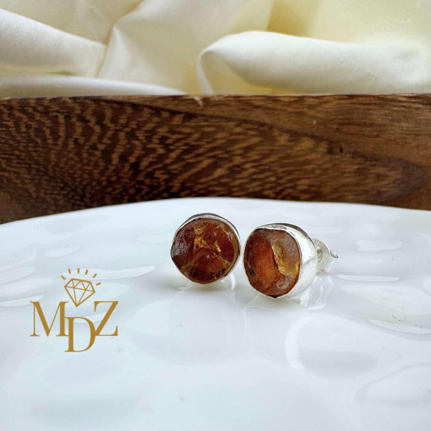 Raw Citrine Stud Earrings: Gold & Silver over Sterling Silver, Natural November Birthstone