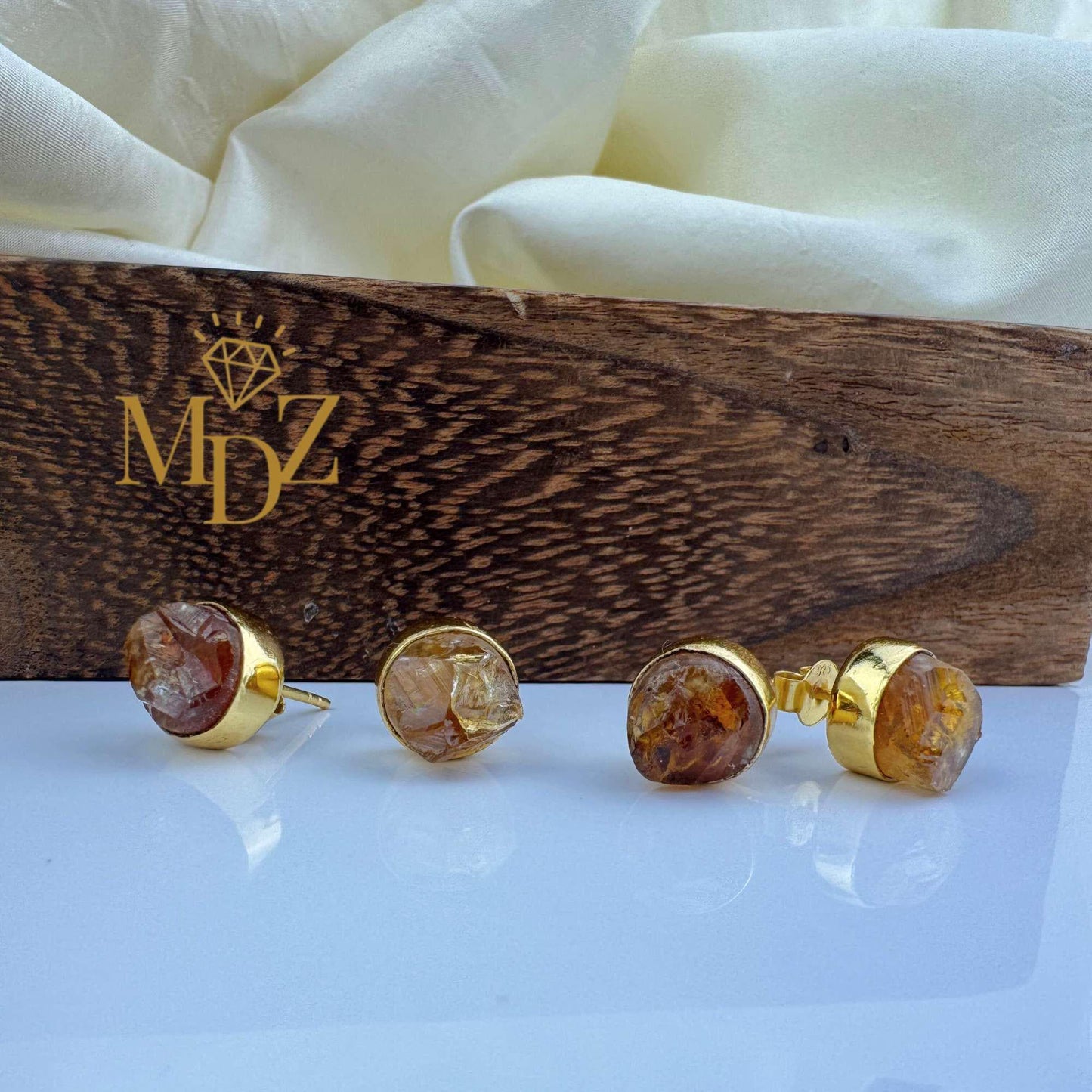 Raw Citrine Stud Earrings: Gold & Silver over Sterling Silver, Natural November Birthstone
