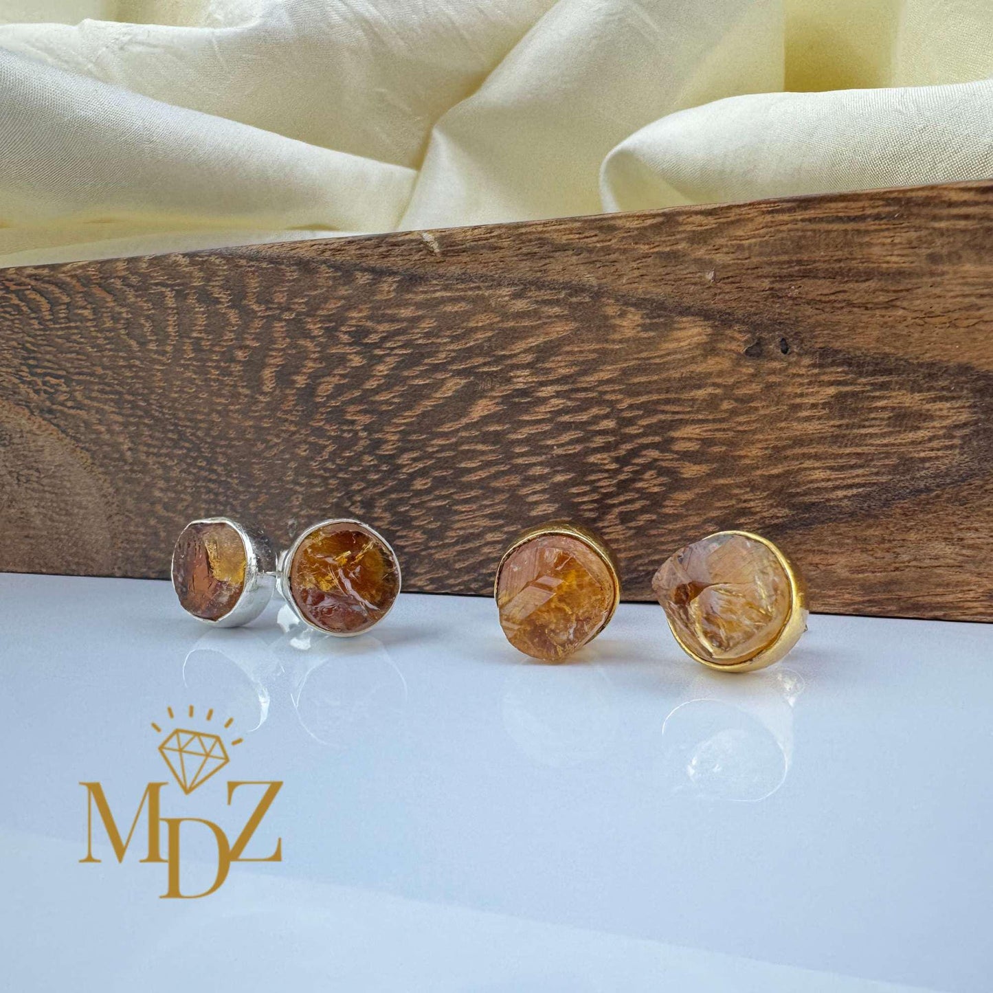 Raw Citrine Stud Earrings: Gold & Silver over Sterling Silver, Natural November Birthstone